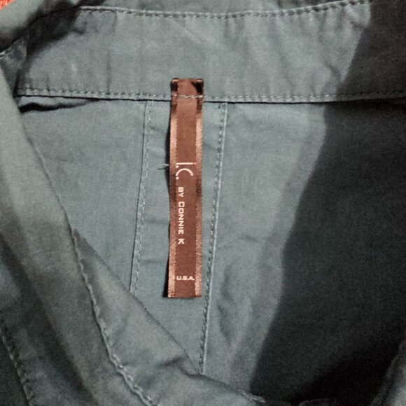 IC by Connie K Teal Button-Down Tunic Shirt Sz M Architectural Lagenlook Artsy - Picture 7 of 10